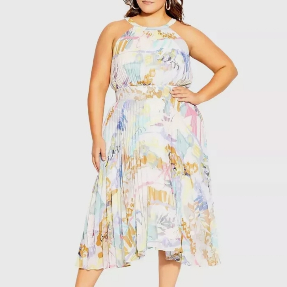 NWT $199 City Chic Trendy Colorful Retro Storm Halter Midi Dress